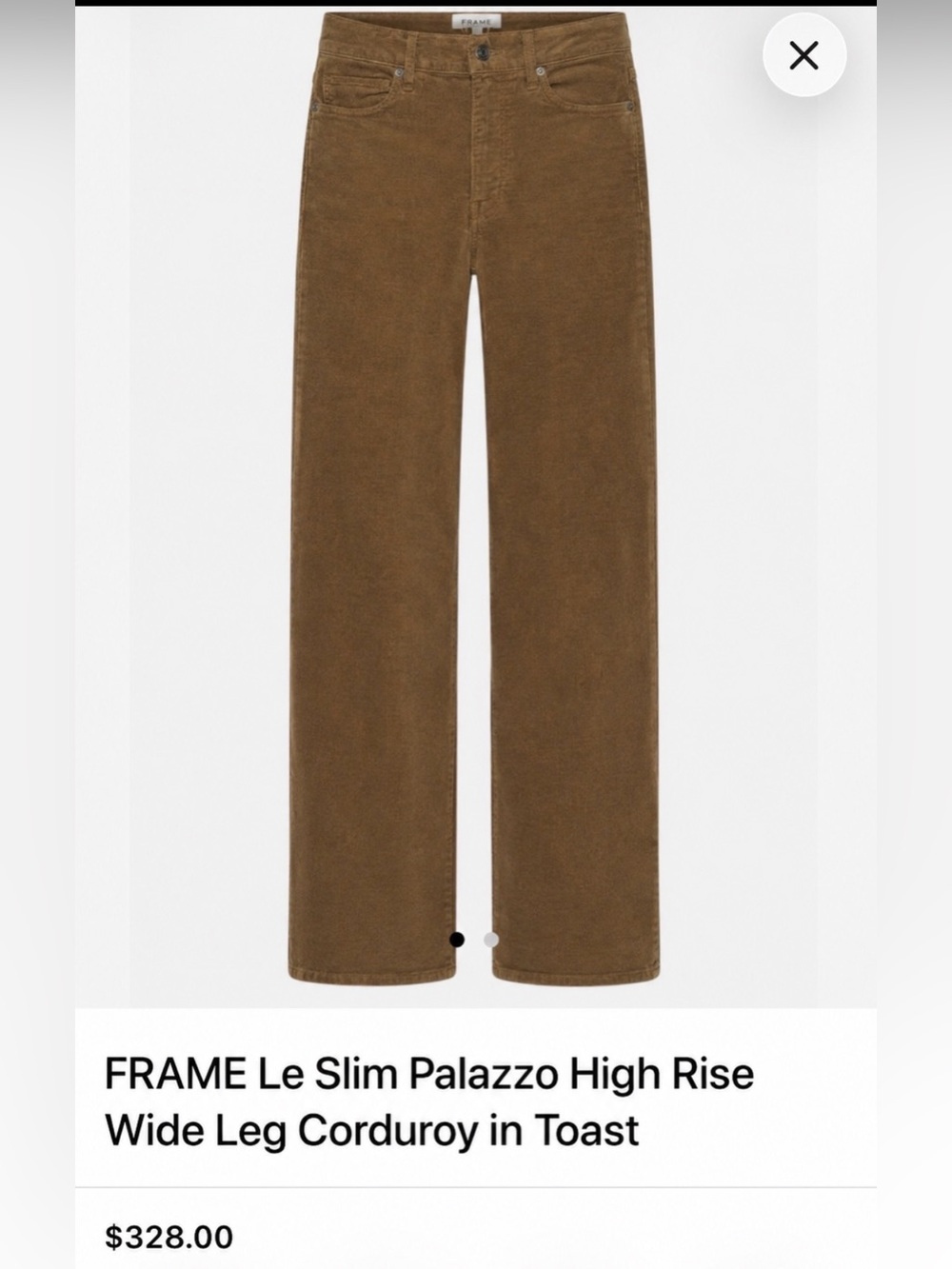 FRAME Le Slim Palazzo Corduroy Wide Leg Pants Brown High Rise NWT 34 (16/18)